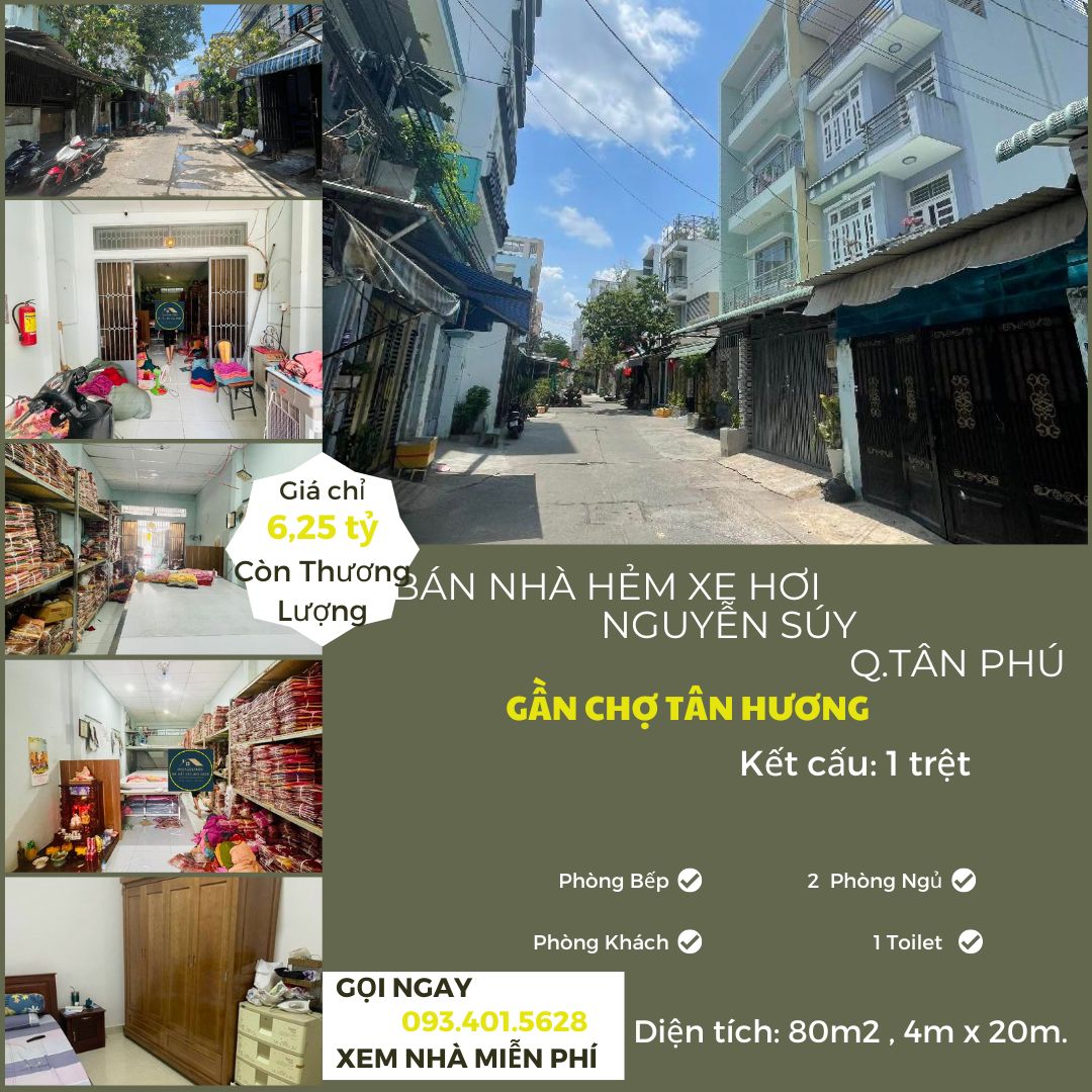 Bán nhà HXH 6M Nguyễn Súy 80m2, 6,25tỷ, gần chợ Tân Hương - Ảnh chính